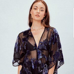 VICI Blue burnout Blouse kimono tie top